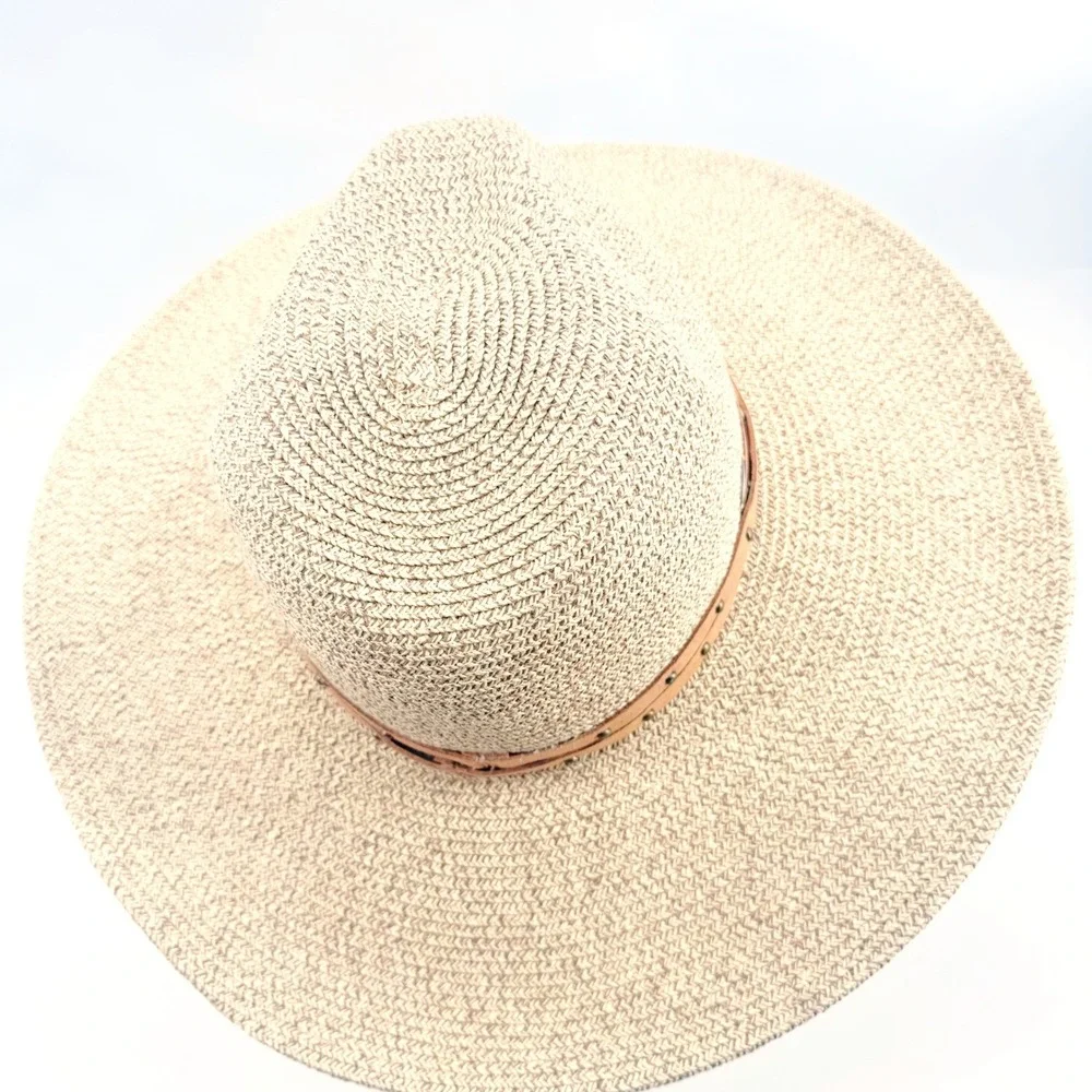 Scala Sun Hat Womens One Size Tan Wide Brim Safari Fedora Straw Beach Resort